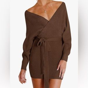 Brown batwing sweater dress